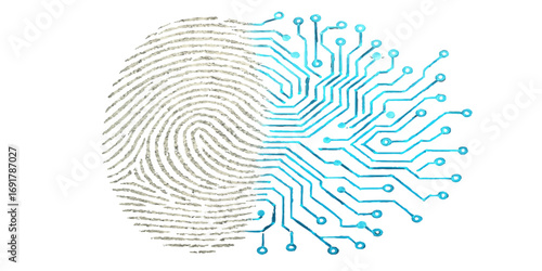 A unique digital biometric fingerprint symbol on a white background for identity security
