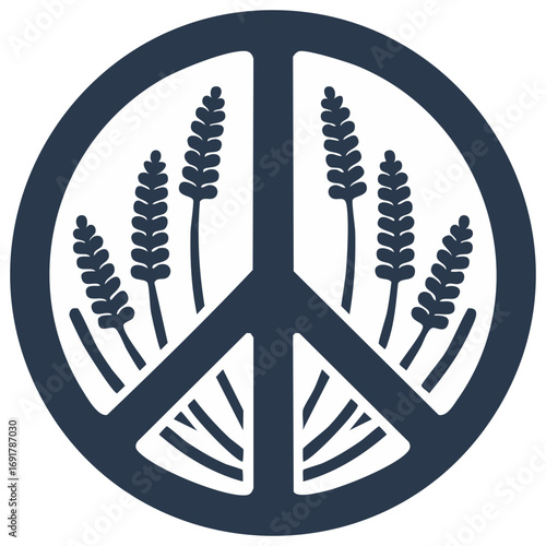 Peace symbol featuring stylized lavender sprigs representing harmony and nature