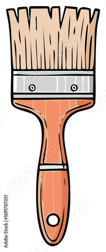 Illustration of a paint brush with an orange handle and tan bristles for painting and home improvements