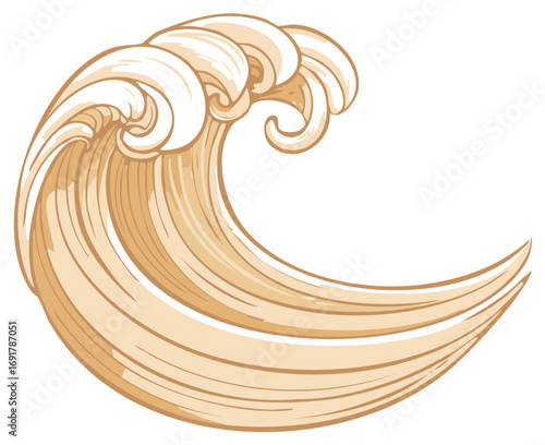 Stylized ocean wave illustration with elegant swirling water crest and flowing classic design