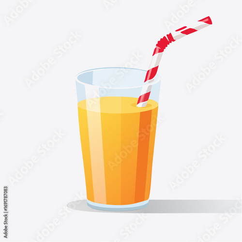 Enjoy a vibrant glass of refreshing orange juice, complete with a classic red and white striped straw, perfect for a healthy start to your day or a cool, zesty treat