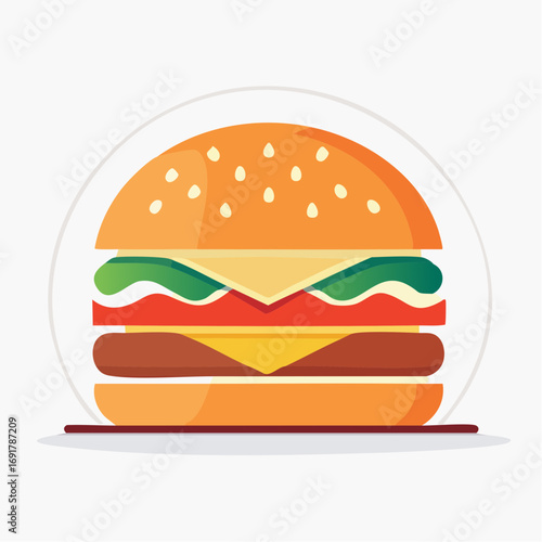 Delicious Burger with Fresh Ingredients A Colorful Vector Illustration for Fast Food Lovers