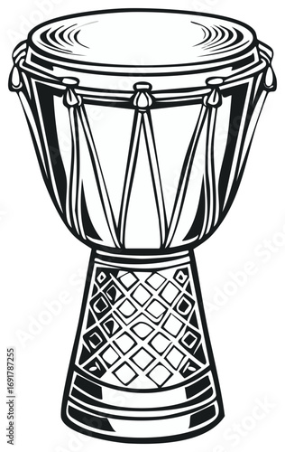 Contour Drawing of Percussion Instrument Djembe Drum for African or Latin Music