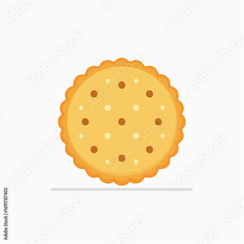 A single round savory cracker with a decorative scalloped edge, perfect for a crunchy snack or appetizer. Simple flat vector food illustration
