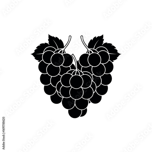 Illustration of Ripe Grapes with Leaves Isolated on White Background