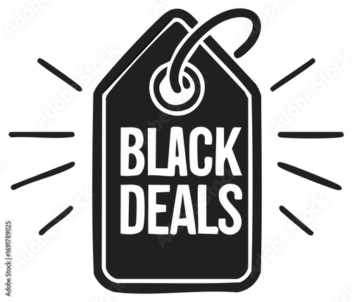 Black Deals Tag Graphic for Retail Seasonal Marketing and Advertising