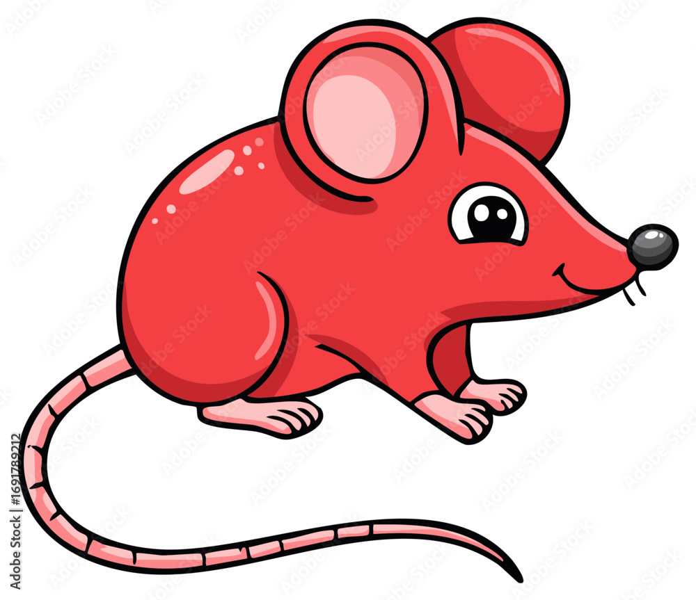 Fototapeta premium Cute happy red cartoon mouse character side profile illustration