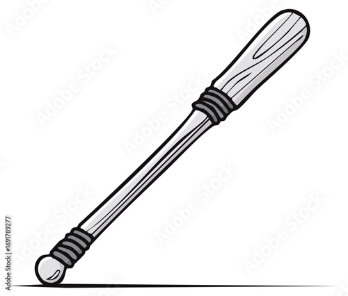 Classic wooden baseball bat with a taped handle in a cartoon style