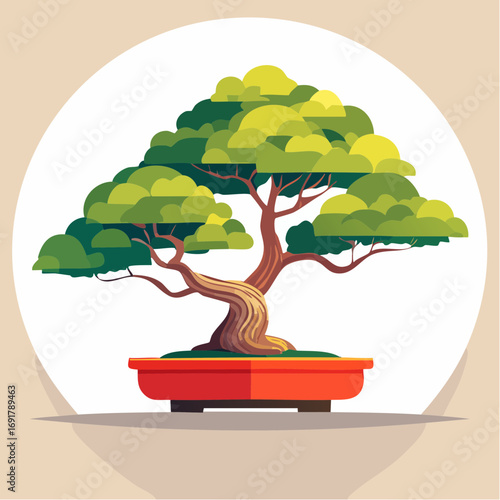 Stylized Bonsai Tree in Red Pot - A Symbol of Nature, Patience, and Artistic Expression