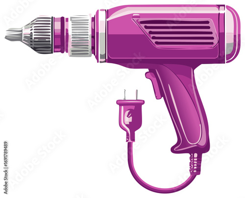 Purple power drill with electrical cord and plug