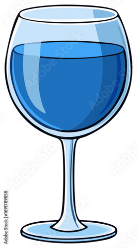 Cartoon Illustration of Wine Glass Filled with Blue Liquid