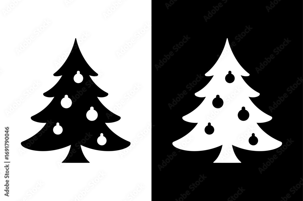 Obraz premium Elegant Black and White Christmas Tree Silhouette Vector Design