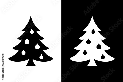 Elegant Black and White Christmas Tree Silhouette Vector Design