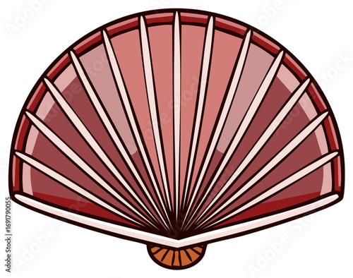 Stylized Illustration of a Pink Fan, Cartoonish Sea Shell, Isolated on White Background