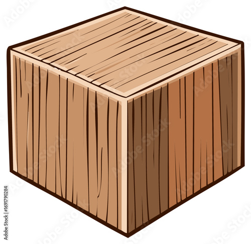 Isometric cartoon wooden crate or box for shipping and storage
