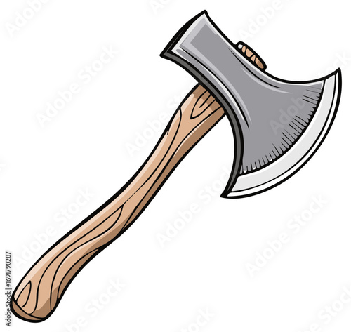 Cartoon Hand Axe with Wooden Handle and Steel Blade Illustration