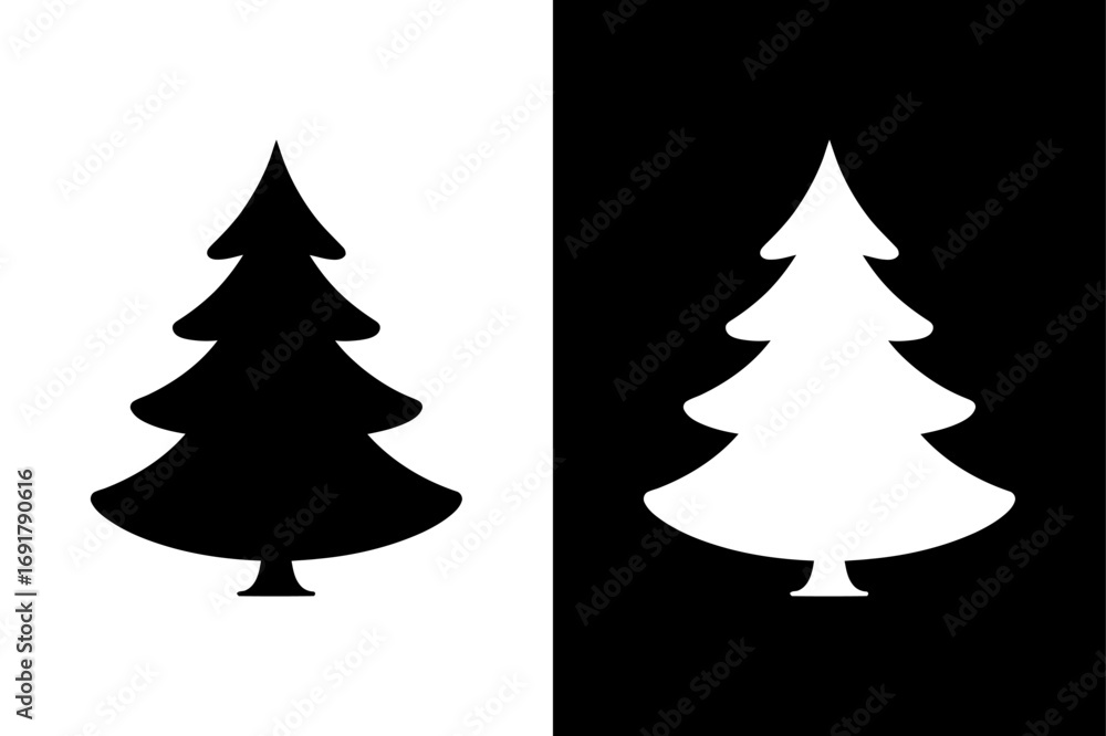 Fototapeta premium Classic Black Christmas Tree Silhouette with Star and Ornaments