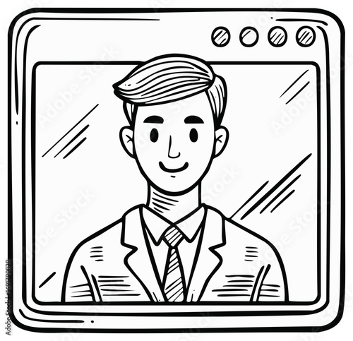 Man in Suit and Tie Appears on Digital Screen with Camera Icons