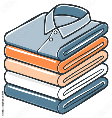 Stack of neatly folded colorful shirts and clothing items for laundry day or closet organization