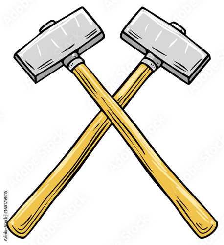 Crossed heavy sledgehammers illustration work tool symbol