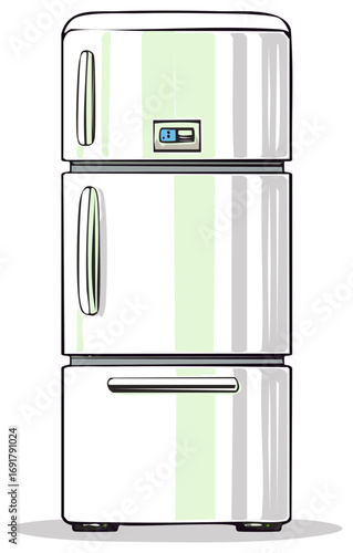 Modern white refrigerator with freezer and digital display