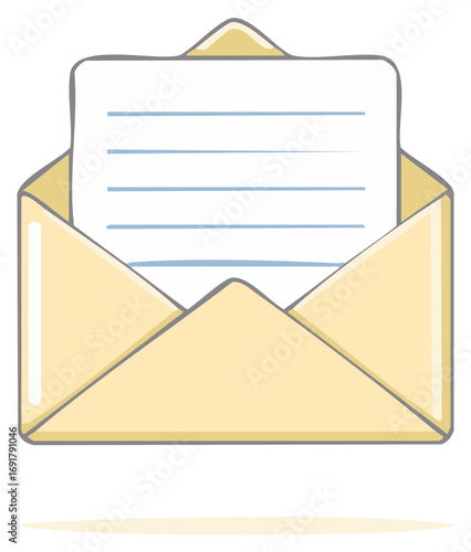 Open Envelope Reveals Blank Lined Paper Message or Important Document Announcement