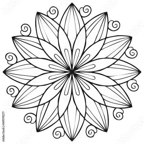 Intricate floral mandala pattern abstract symmetrical design for relaxation and coloring