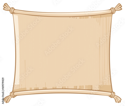 Cartoon illustration of a beige magic carpet with knotted corners for a fantasy theme