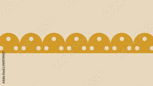 A symmetrical pattern featuring golden scallops with circular perforations on a beige background plain