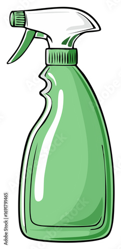 Green Spray Bottle Illustration with White Nozzle for Cleaning Supplies and Gardening Uses