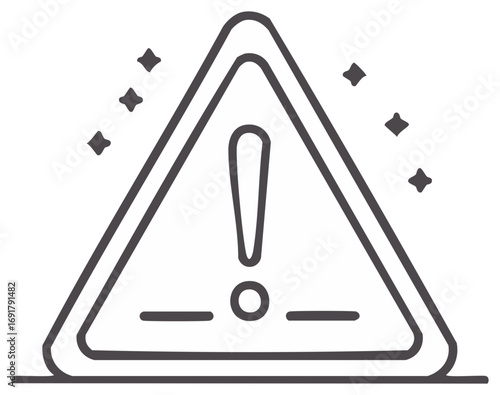 Warning sign with exclamation point outline and stars, vector illustration