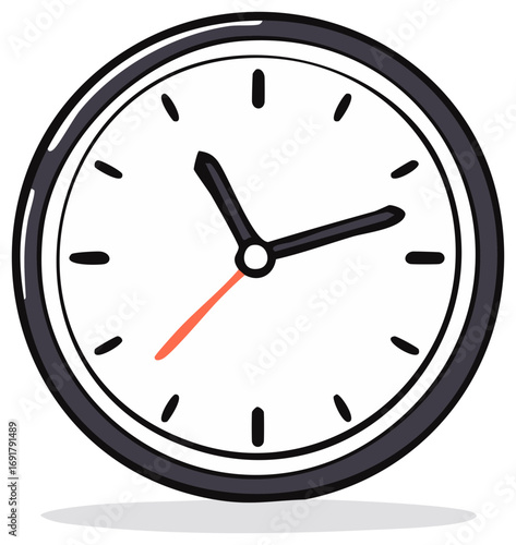 Clock face displaying time with hour, minute, and second hands showing time ticking in a cartoon style illustration