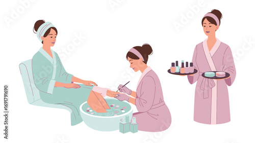 Relaxed woman reclines in a spa chair with a cucumber eye mask and green facial treatment enjoying a tranquil beauty pampering session