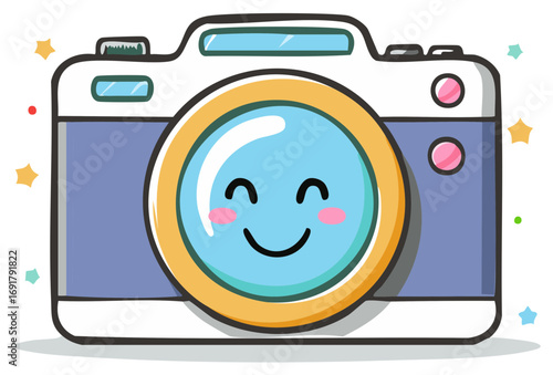 Adorable Cartoon Camera Character with a Happy Smiling Face Doodle Illustration