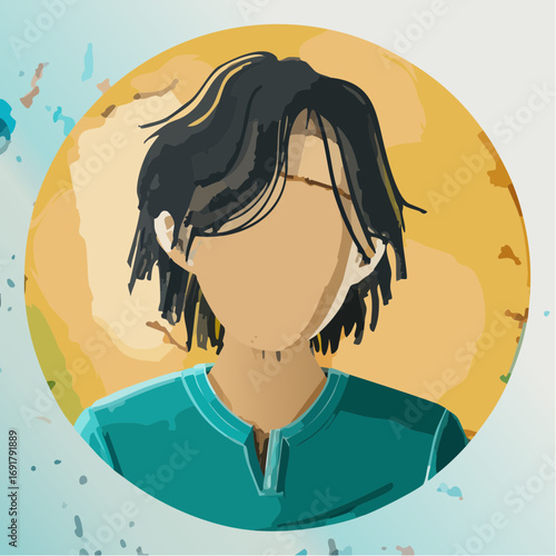 Stylized Avatar of a Person with Short Dark Hair and a Teal Shirt, Artistic and Simple