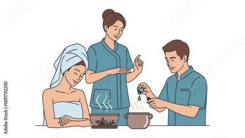 Young man and woman applying makeup in front of ring lights and mirrors creating content for social media or beauty tutorials