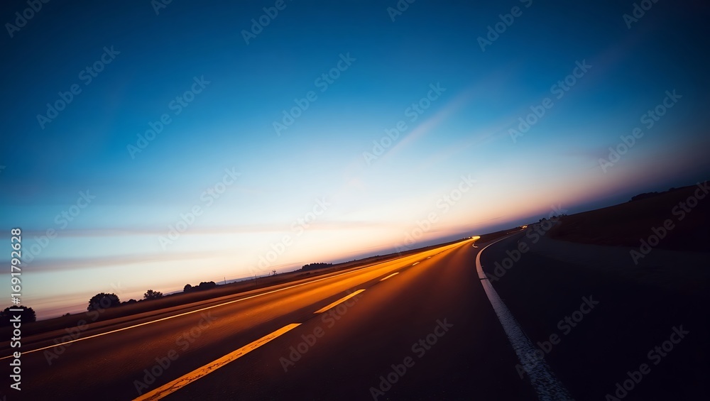 Fototapeta premium A road at dusk with a gradient blue sky above it