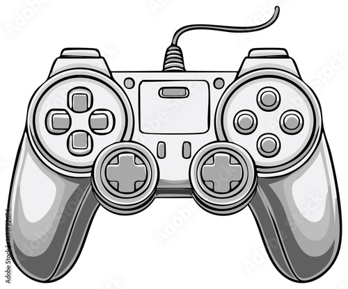 Detailed Game Controller Illustration Featuring Dpad Buttons and Cable Connection