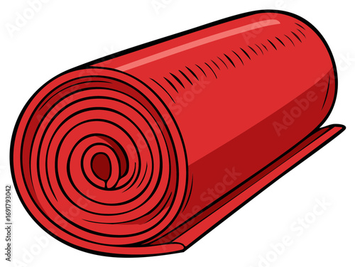 Rolled up red yoga mat illustration ready for exercise practice or fitness routines