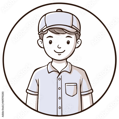 Smiling Youngster in Baseball Cap Casual Cartoon Character Illustration