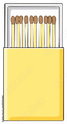 Box of matches with exposed match heads, vector illustration