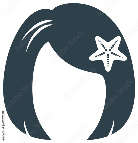 Vector icon of a woman's bob hairstyle with a starfish hair accessory