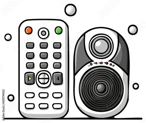 Illustration of Remote Control and Speaker, Media Entertainment Concept, Technology