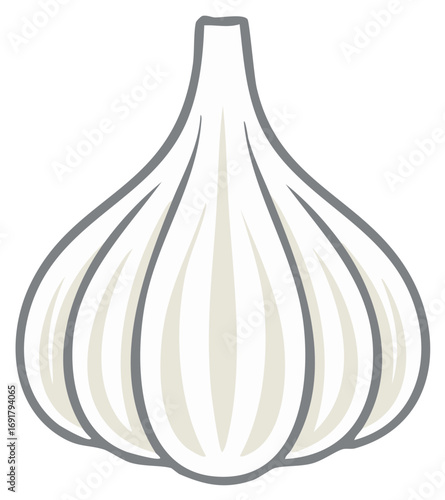 Cartoon illustration of a garlic bulb, highlighting its distinctive shape and texture.