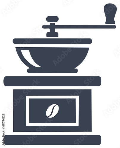 Illustration of a coffee grinder design in grayscale