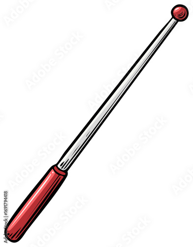 Marching band twirling baton with ball tip and hand grip