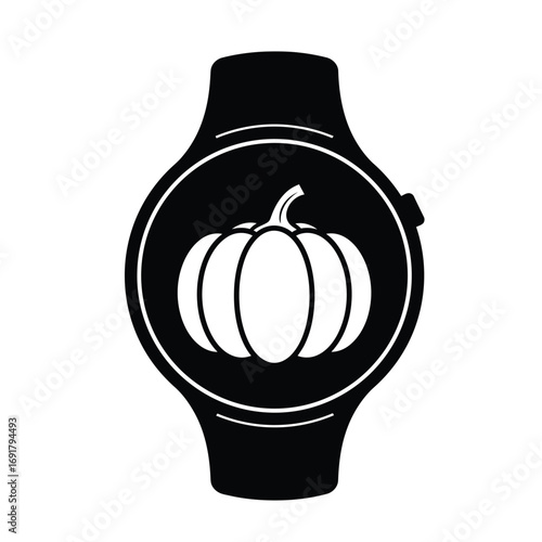 Black pumpkin icon on smart watch face white