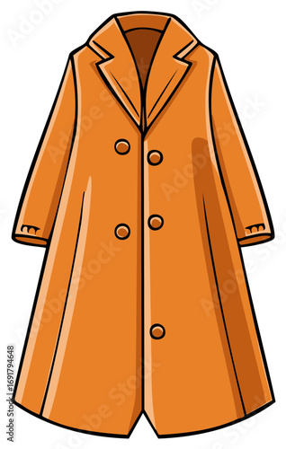 Bright orange double breasted trench coat with a classic collar