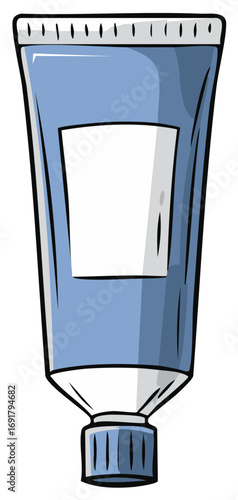 Blue squeeze tube with a blank label for cosmetic or medical product branding