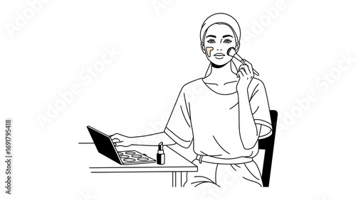 Creative young woman creating online content with professional lighting and camera setup for vlogging and social media production